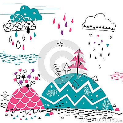 Mountain rain illustration Vector Illustration