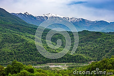 Mountain valley on the way to Krasnaya Polyana from Adler, Sochi, Russia. Stock Photo