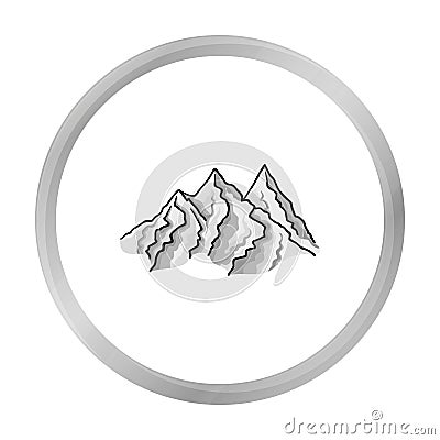 Mountain range icon in monochrome style isolated on white. Ski resort symbol. Vector Illustration