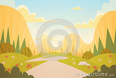 Mountain Range Spring Landscape Country Road Nature Background Vector Illustration