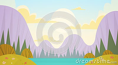 Mountain Range Spring Landscape Country Road Nature Background Vector Illustration