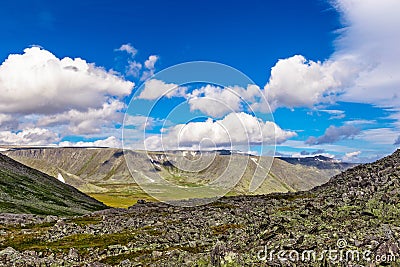 Mountain range in the subpolar urals on a summer day Stock Photo