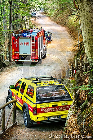 Mountain rescue car soccorso alpino vehicle fire truck Editorial Stock Photo