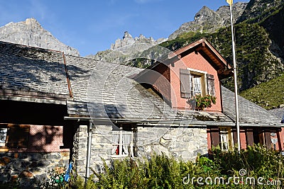 Mountain restaurant over Engelberg on Switzerland Stock Photo