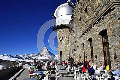 The mountain restaurant on top of Gornergrad on 3100 meters abo Editorial Stock Photo