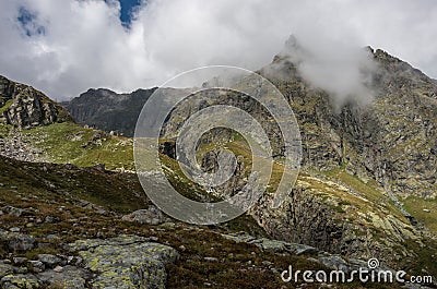 Mountain river canyon near Cascata delle Pisse waterfall in valley of Pisse, Alagna Valsesia area, Italy Stock Photo