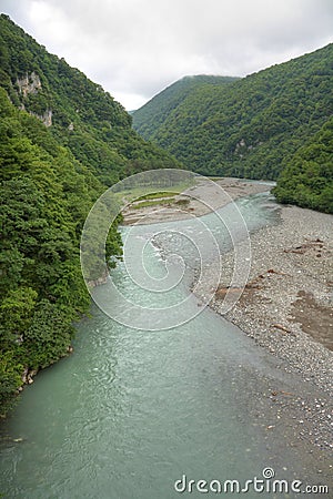 Mountain river cloudy landscape Stock Photo