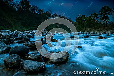 Mountain river nightscape Stock Photo