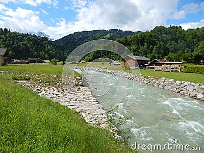 Mountain river scene in Garmisch, Germany Stock Photo