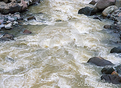 Mountain river with stones. Fast water current. Water photo texture. Stock Photo