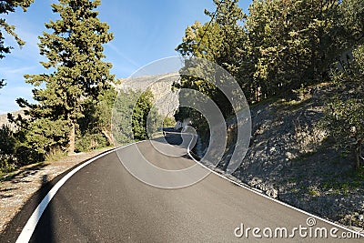 mountain road, serpentine in Natural Park resort El Chorro gorge, Andalusia, walking along road with magnificent natural scenery, Stock Photo