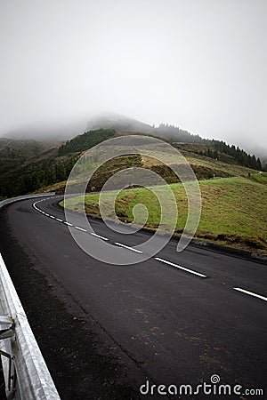 Mountain Road uphil corner, - Azores, Sao Miguel Island Portugal Stock Photo