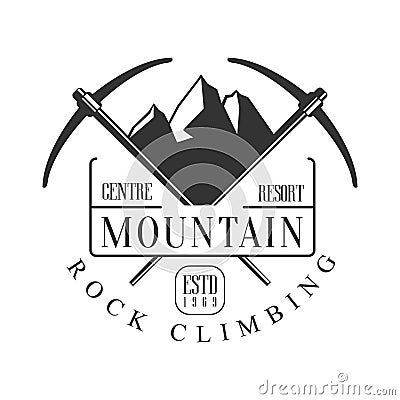 Mountain rock climbing centre resort logo. Mountain hiking, exploration labels, climbing sport activity badge Vector Illustration