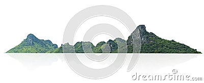 mountain rock with forest isolate on white background Stock Photo