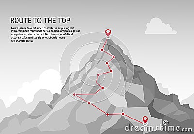Mountain route infographic. Journey challenge path business goal career growth success climbing mission. Mountains path Vector Illustration