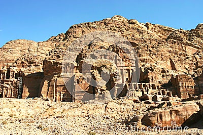 Mountain and sand landscape in Petra Jordan Stock Photo