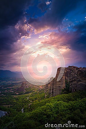 Mountain scenery with Meteora rocks and Monastery Stock Photo