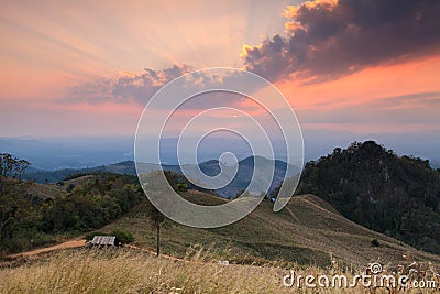 Mountain scenery sunset in Nan,Thailand Stock Photo