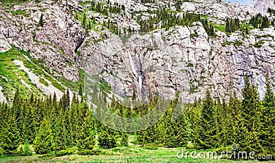 Mountain scenic with waterfall Stock Photo