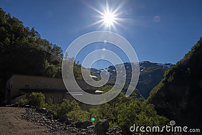 A mountain side facility under bright sun Stock Photo