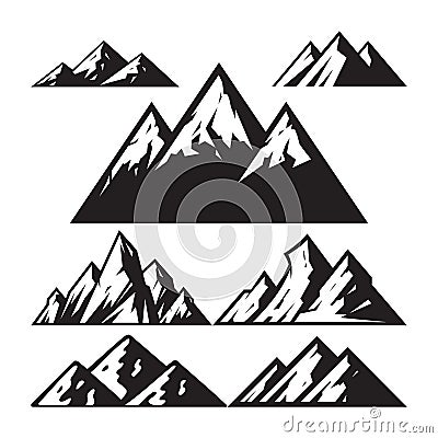 Mountain sign vector illustration - icons set. Silhouette abstract symbol. Black and white color. Graphic design elements. Vector Illustration