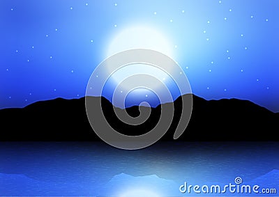 Mountain silhouette against moonlit sky Vector Illustration
