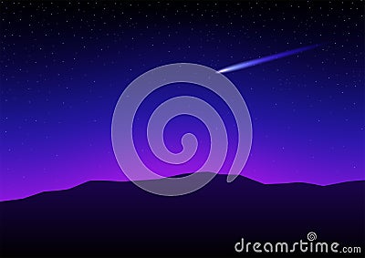 Mountain silhouette with falling star in the starry sky Vector Illustration
