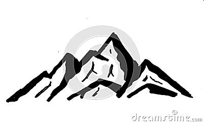 Mountain silhouette. Mountain ranges black and white isolated on a white. Drawing by hand. Illustration. Stock Photo