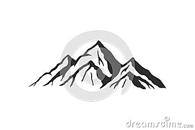 Mountain silhouette - vector icon. Rocky peaks. Mountains ranges. Black and white mountain icon Vector Illustration