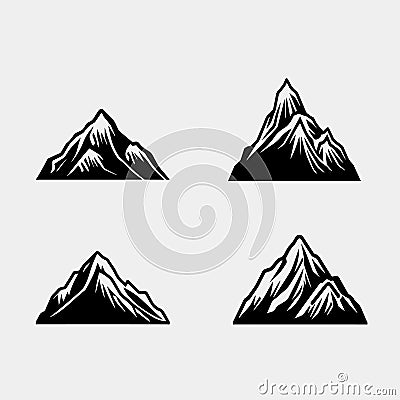 Mountain silhouette - vector icon. Rocky peaks. Mountains ranges. Black and white mountain icon Vector Illustration