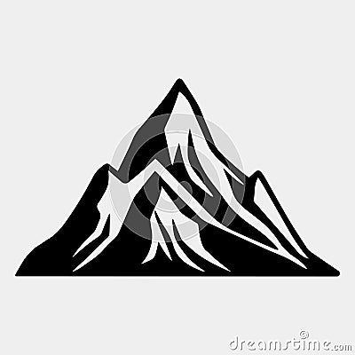 Mountain silhouette - vector icon. Rocky peaks. Mountains ranges. Black and white mountain icon Vector Illustration