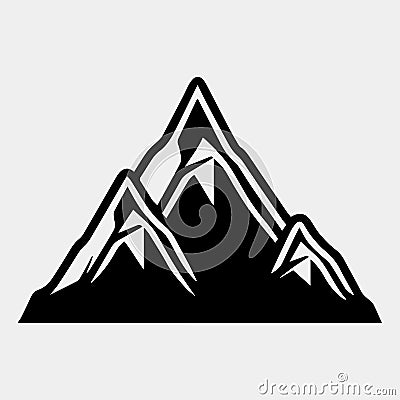 Mountain silhouette - vector icon. Rocky peaks. Mountains ranges. Black and white mountain icon Vector Illustration