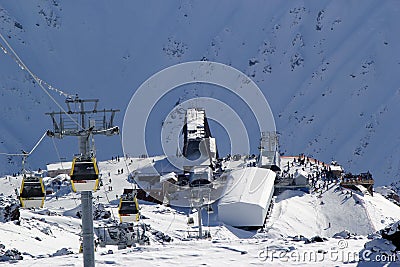 Mountain ski resort Elbrus Russia, gondola lift, landscape winter mountains Editorial Stock Photo