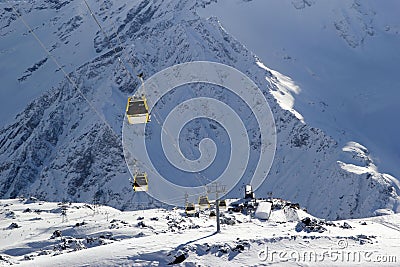 Mountain ski resort Elbrus Russia, gondola lift, landscape winter mountains Editorial Stock Photo