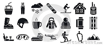 Mountain ski resort icon set, simple style Vector Illustration