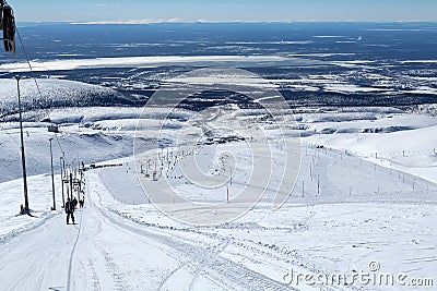 Mountain ski slope in the mountains of Khibiny Editorial Stock Photo