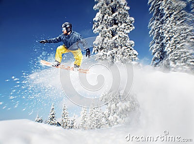 Mountain-skier jump Stock Photo