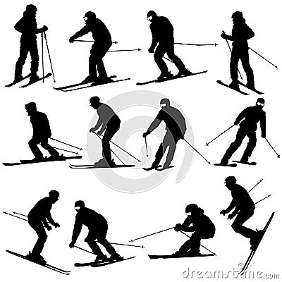 Mountain skier man speeding down slope. Vector Vector Illustration