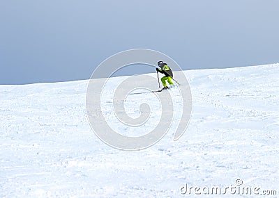 Mountain skiing, child boy skiing down the mountain Editorial Stock Photo