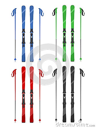 Mountain skis and poles set Vector Illustration