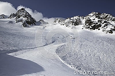 Mountain skitrack on the slope Stock Photo
