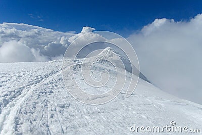 Mountain snow path Stock Photo