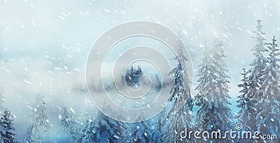 Mountain snowy landscape and snow covered trees, graphic effect Stock Photo