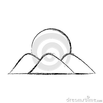 Mountain with sun drawing Vector Illustration