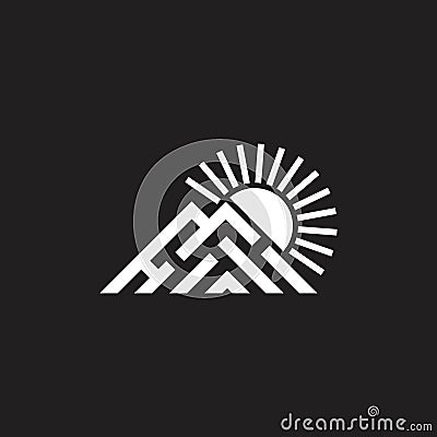 Mountain sun simple triangle stripes geometric logo vector Vector Illustration