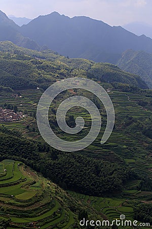 In the mountain village, terraces and path Stock Photo