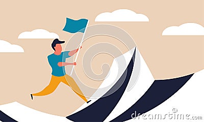 Mountain top and hill high success award. Corporate flag and company prize for work target vector illustration concept. Employee Vector Illustration