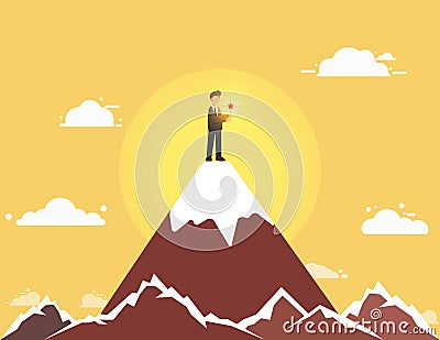 Mountain top success.happiness and reaching goals concept Vector Illustration