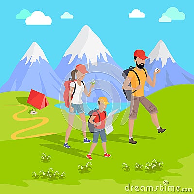Mountain Tourism Concept Vector Illustration