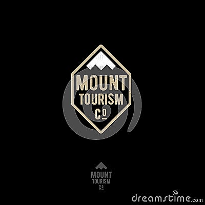 Mountain tourism logo. Climbing club. Mountain peaks and letters. Vector Illustration